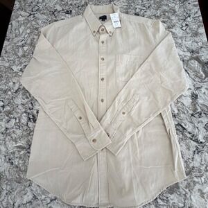 NEW J. Crew Men's Corduroy Button Down Shirt Cream Long Sleeve Cotton Large NWT